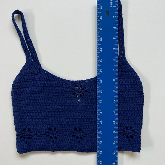 Free People Crochet Crop Top Blue Small - Picture 5 of 9